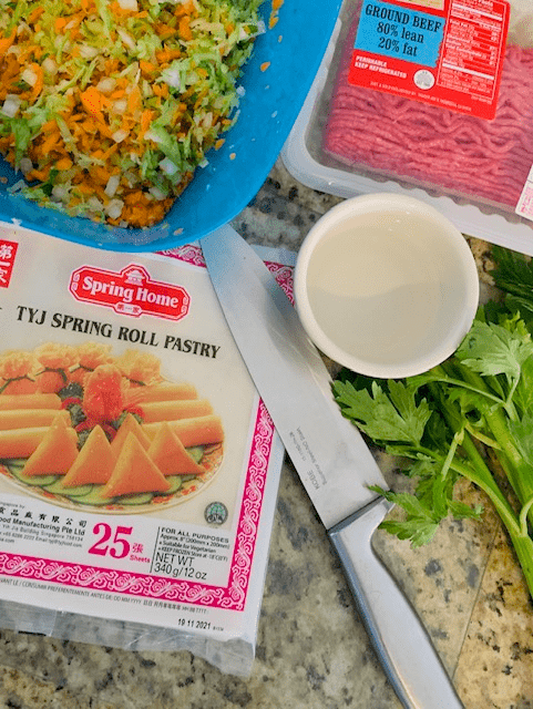 The ingredients needed to make lumpia shanghai