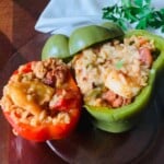 cheesy Jambalaya stuffed peppers on a plate