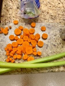 Carrots, onions, zucchini, celery