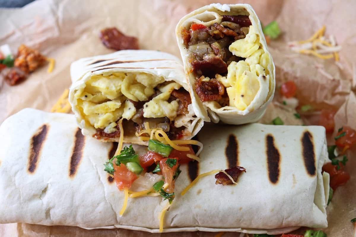 Cheesy Bacon Loaded Breakfast Burritos - Razzle Dazzle Life
