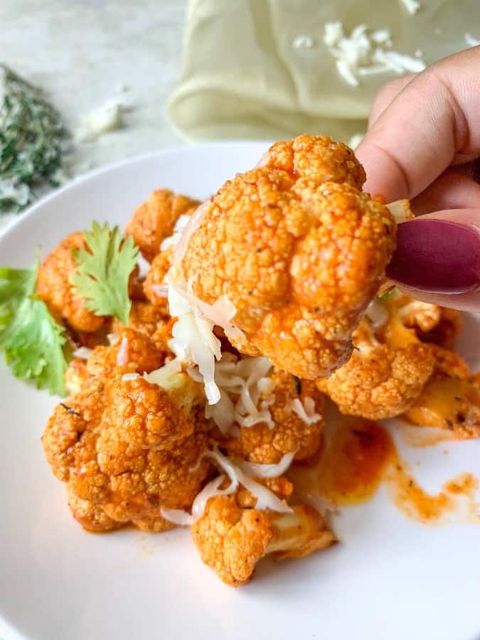 cauliflower, cheese, buffalo sauce