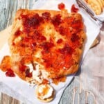 pepper jelly cream cheese dip on a tray