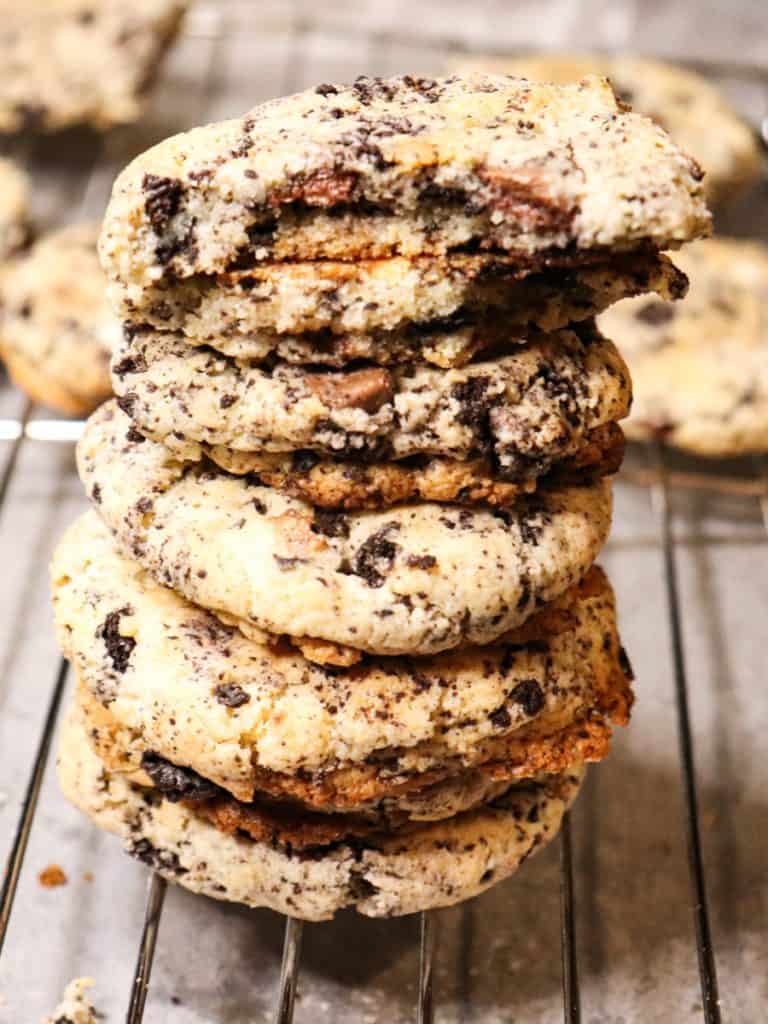 stacked Oreo chocolate chip cookies