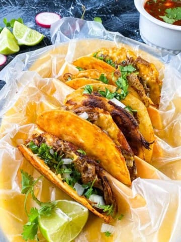 Birria Queso Tacos with Consomé