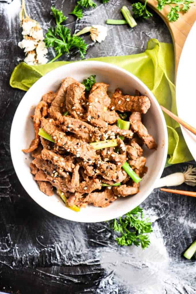 overhead of plated Korean Beef Bulgogi Recipe