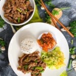 overhead of plated Korean Beef Bulgogi Recipe