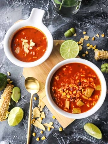 vegetarian tortilla soup with black beans and rice