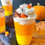 photo of candy corn pudding cups from the front