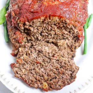 meatloaf on a platter cut into a slice