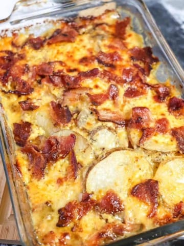 close-up of Cheesy Bacon Ranch Scalloped Potatoes