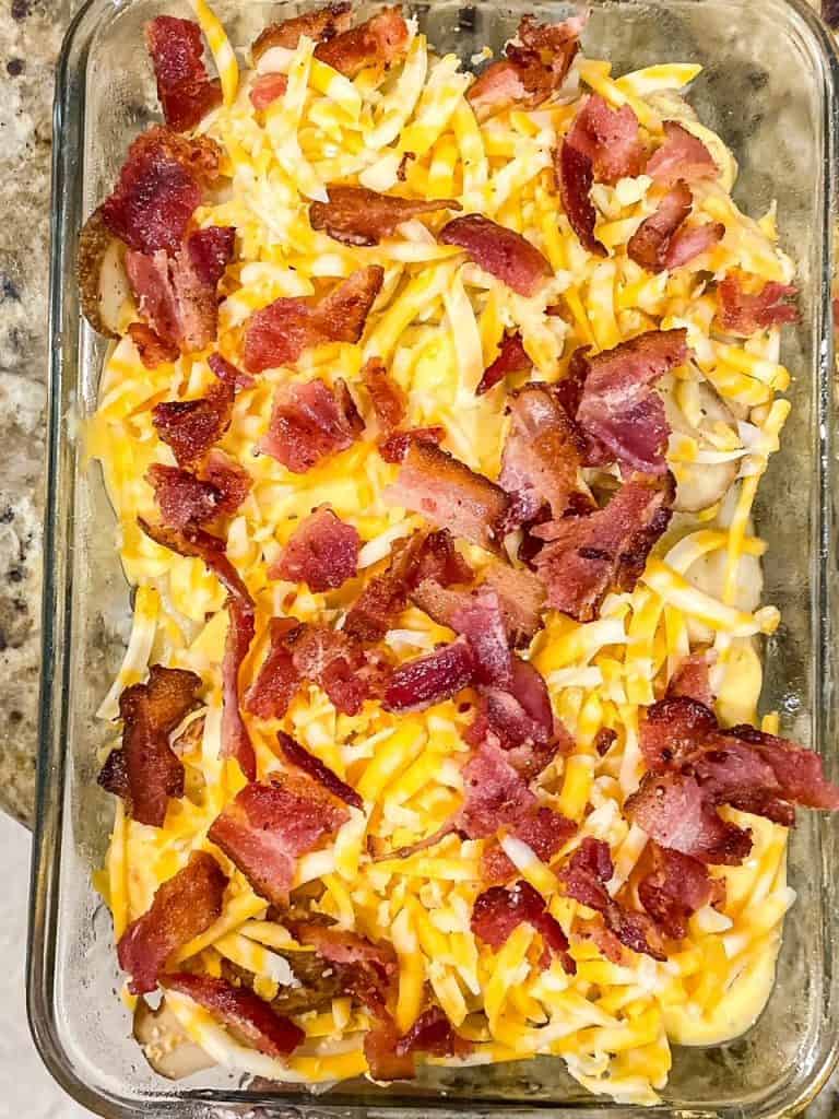 close-up of Cheesy Bacon Ranch Scalloped Potatoes