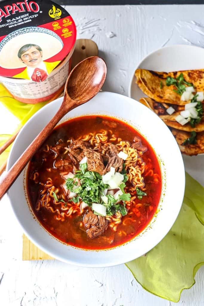 overhead shot of birria ramen