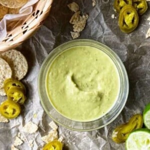 creamy jalapeno salsa in a bowl