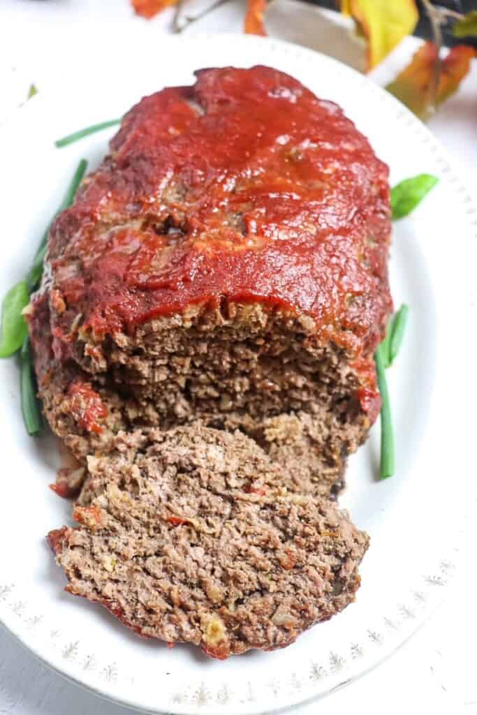 front angle of meatloaf sliced open