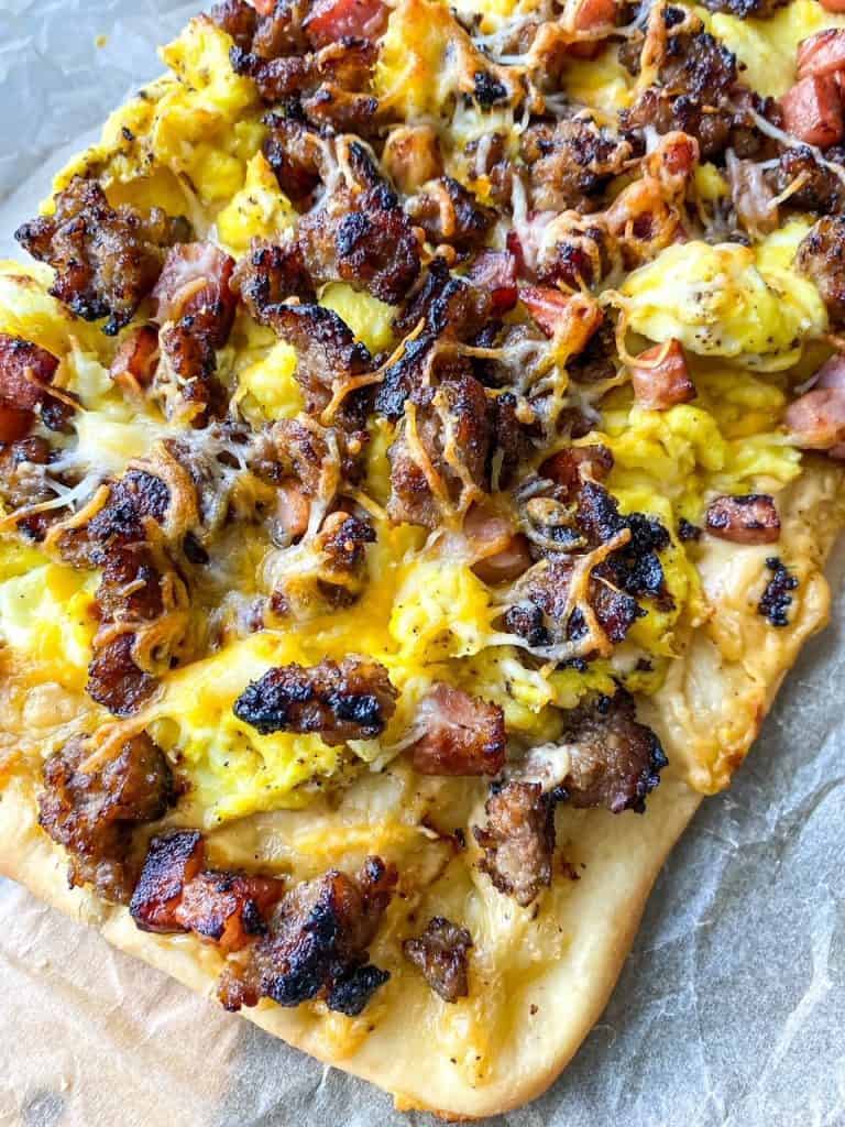 angle view of breakfast pizza
