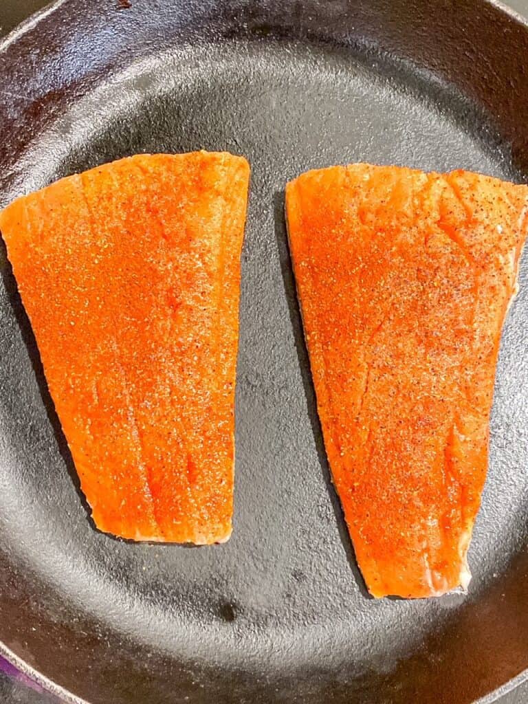 blackening salmon in a cast iron skillet