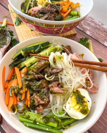 bowl with vermicelli noodles and vegetables