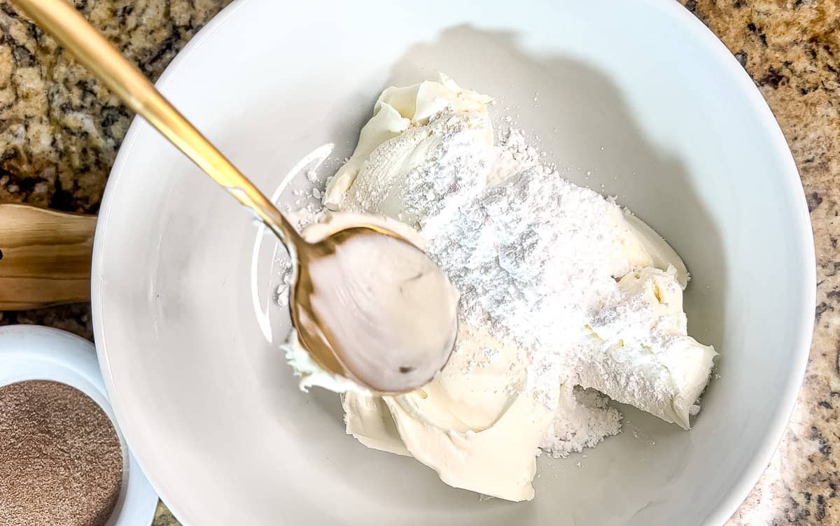 mascarpone cheese in a bowl to stuff French toast