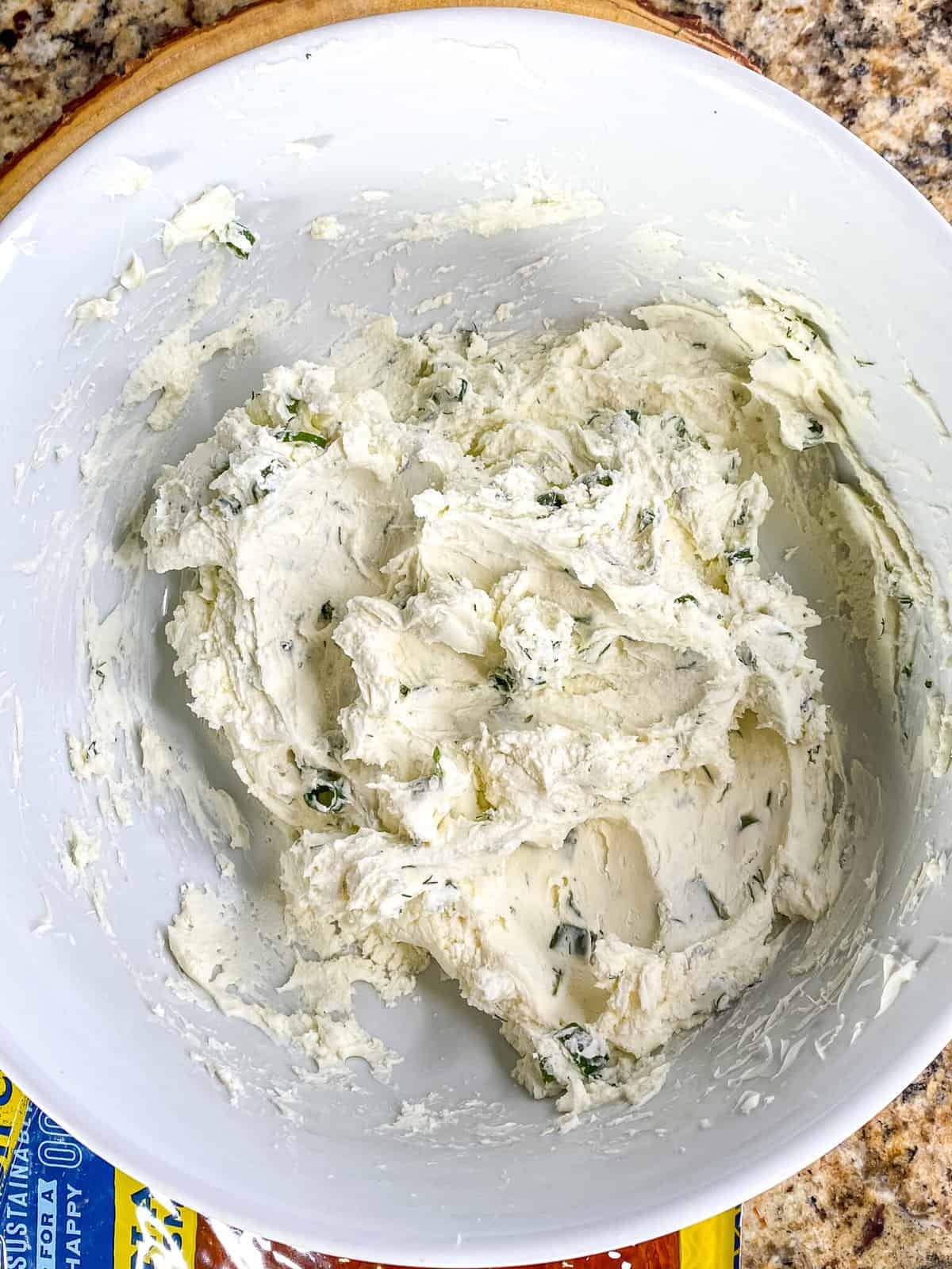 Herbs and scallions blended into mascarpone for smoked Salmon dip