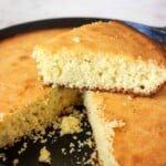 sliced buttermilk cornbread in a cast iron skillet