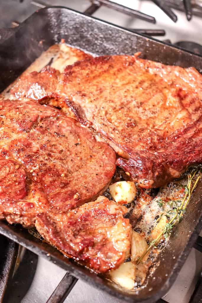 close up view of reverse seared steak