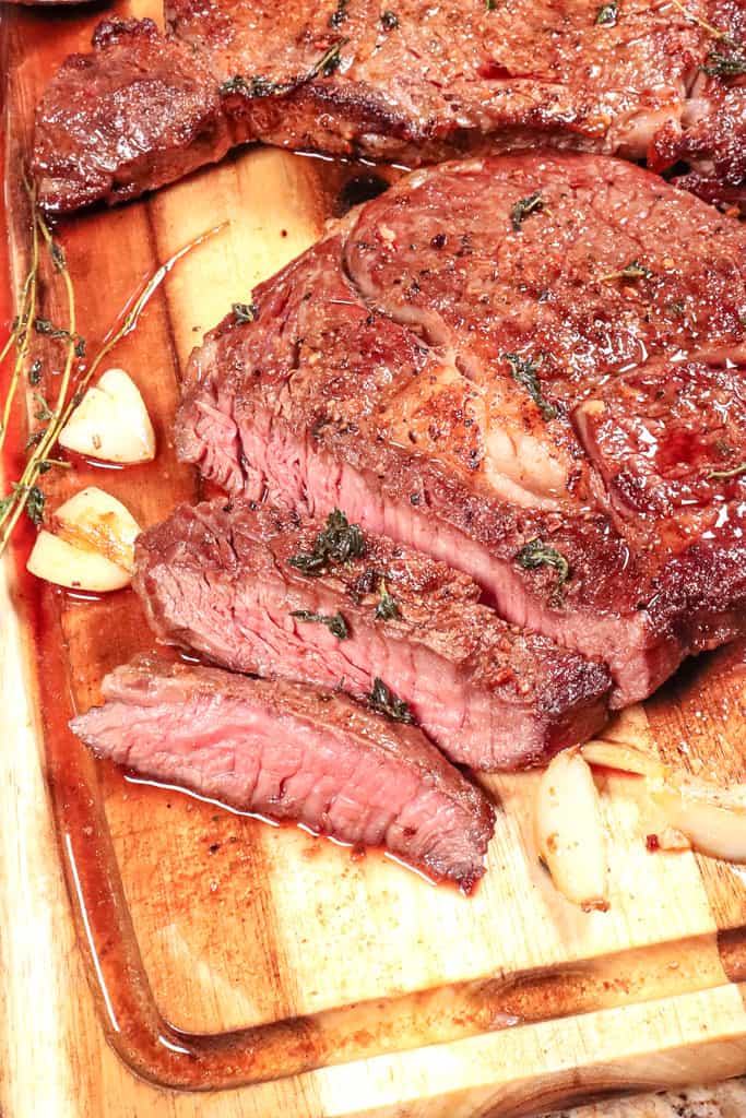 Reverse Sear Steak sliced reverse seared steak that is cooked medium