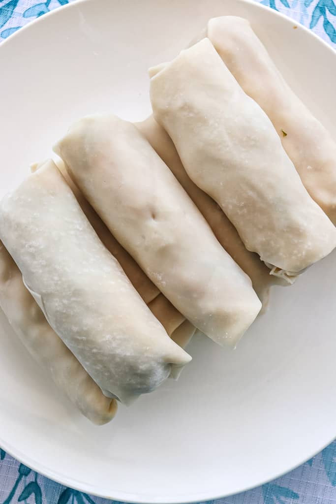 soul rolls wrapped in an egg roll wrapper not fried yet
