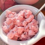 close up view of a bowl of cranberry salad