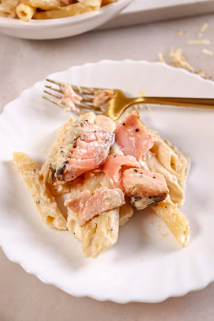 plated cajun pasta with salmon