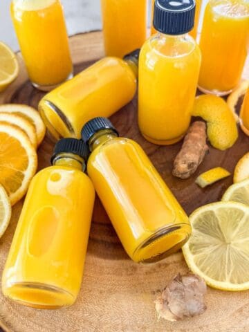 citrus ginger immunity shots in little bottles