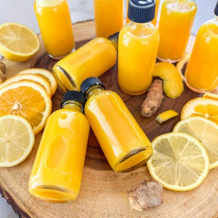 citrus ginger immunity shots in little bottles