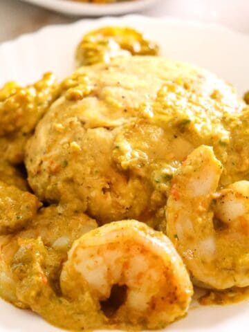 plated shrimp mofongo