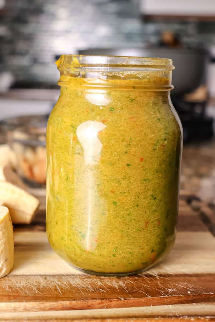 puerto rican sofrito recipe a jar of sofrito on a cutting board