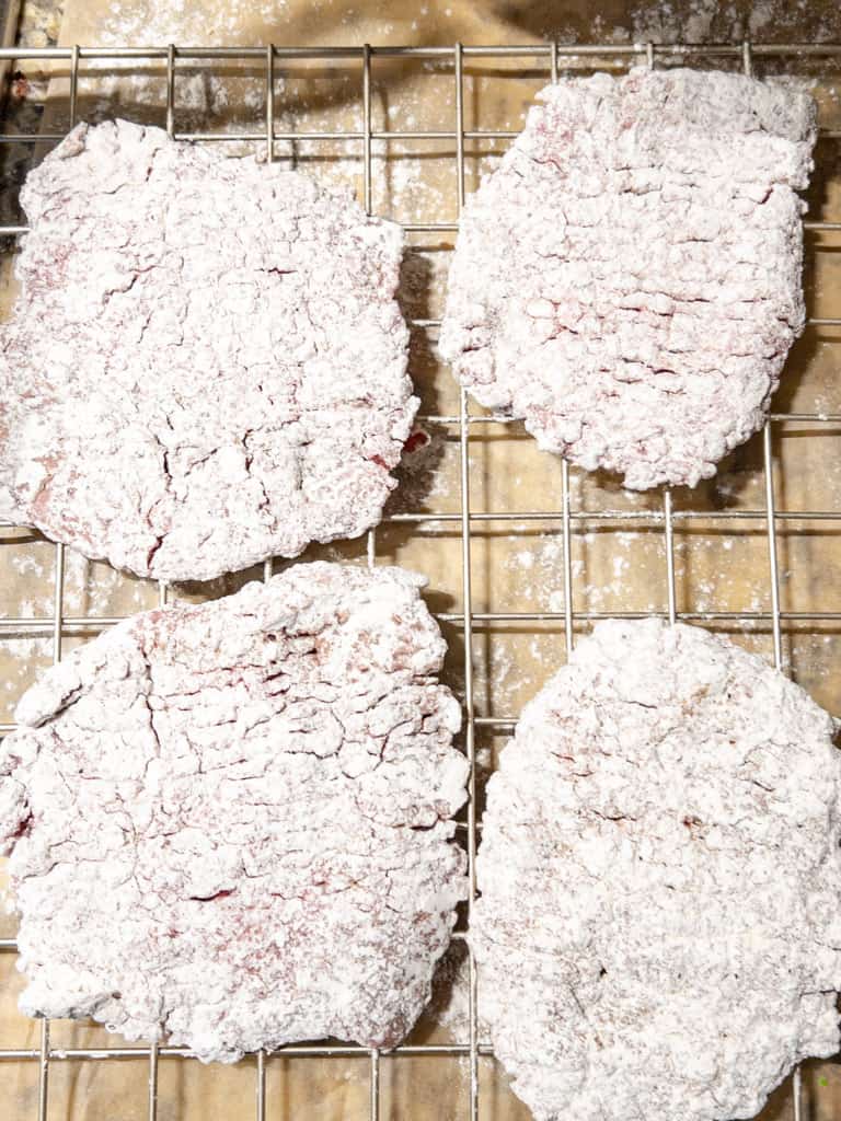 raw breaded cube steaks