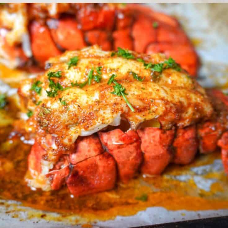 close up view of baked lobster tail