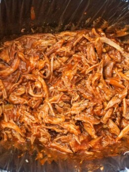 close up view of slow cooker pulled pork
