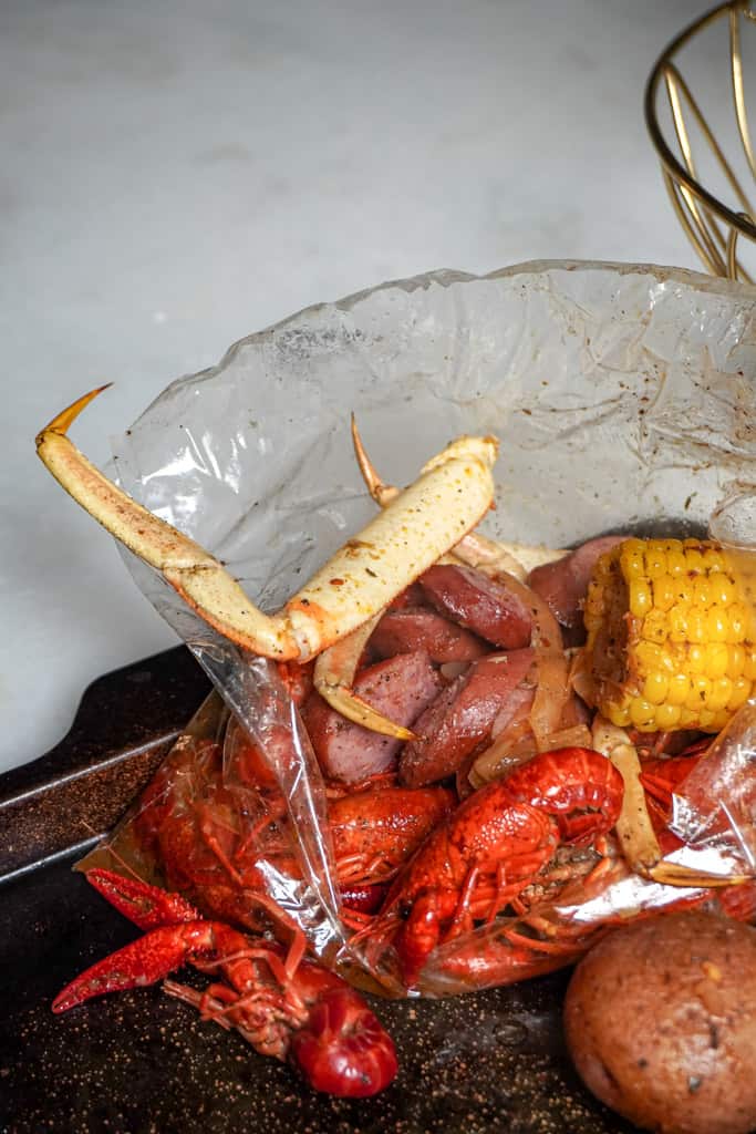 opened bag of seafood boil