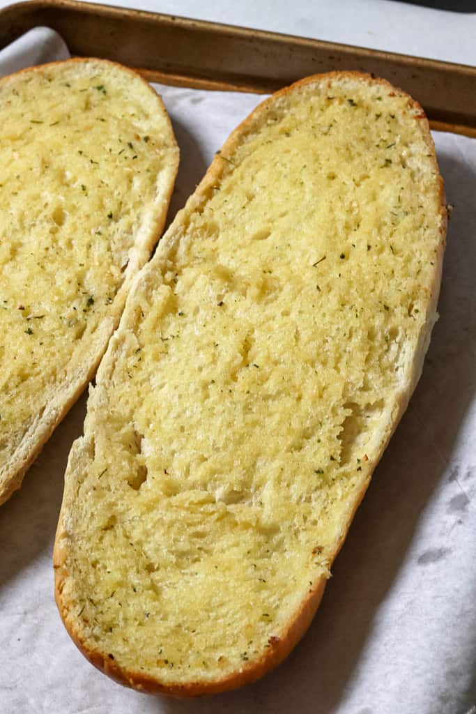 close up view of sliced garlic bread