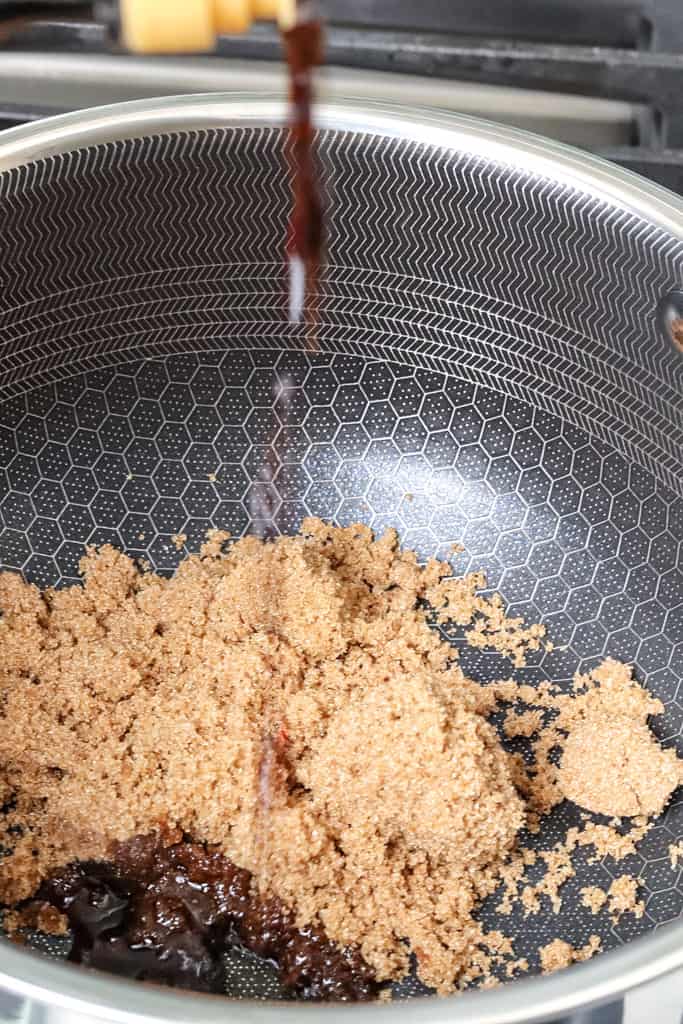 balsamic vinegar being added to brown sugar