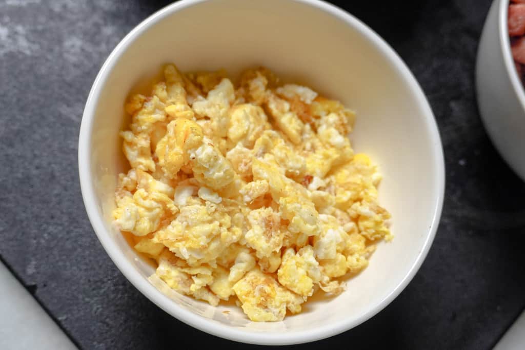 scrambled eggs in a bowl