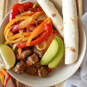 close up view of fajita bowl