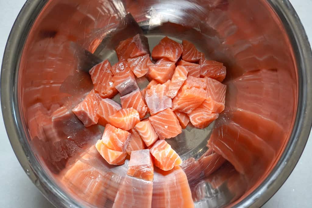 salmon bites in a bowl