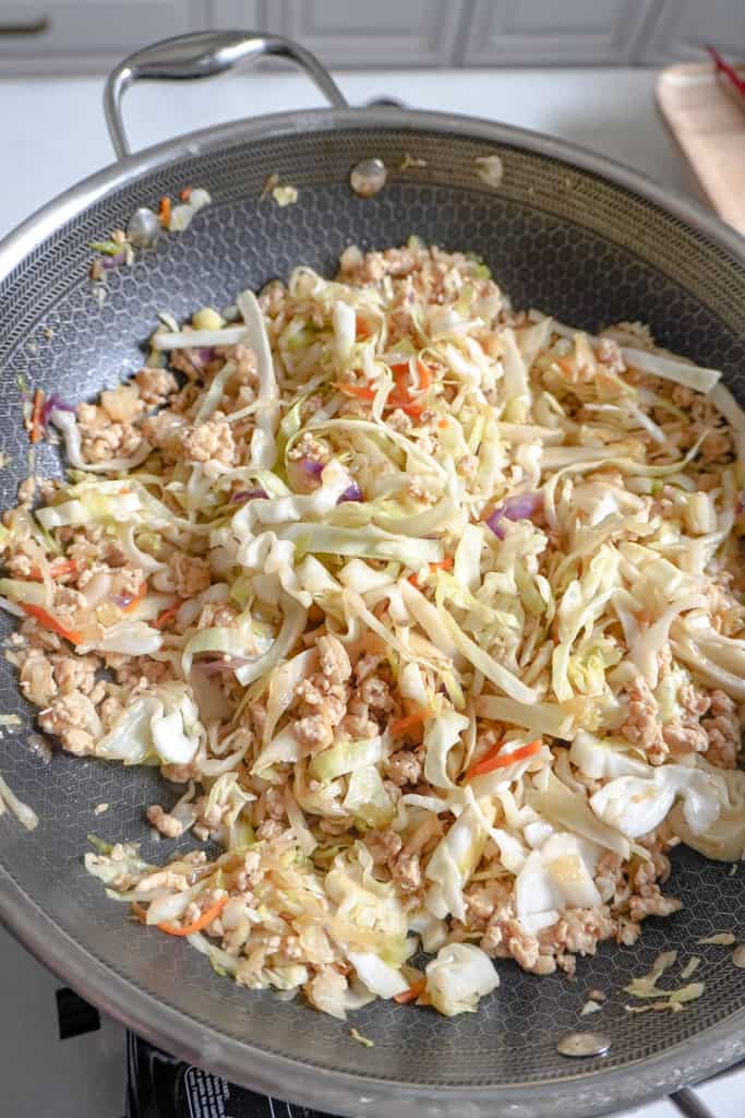 chopped cabbage in a skillet