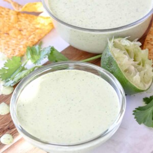 two saucers of jalapeno ranch dressing