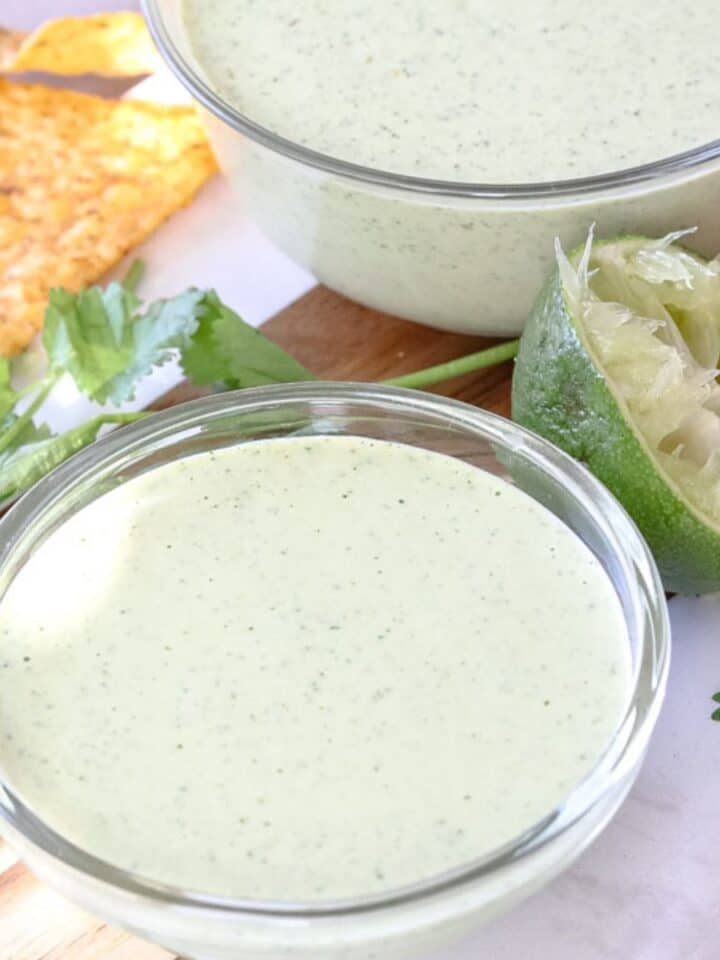 two saucers of jalapeno ranch dressing