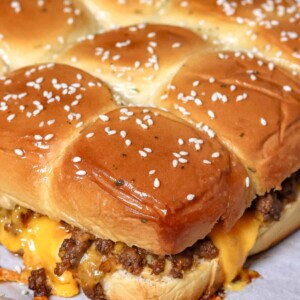 close up view of cheeseburger sliders