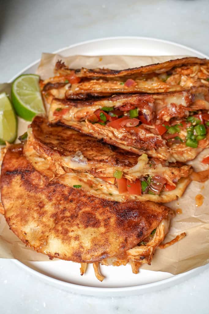 plated chicken tinga tacos