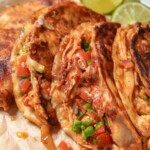 close up view of chicken tacos