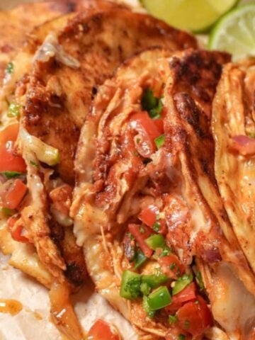 close up view of chicken tacos