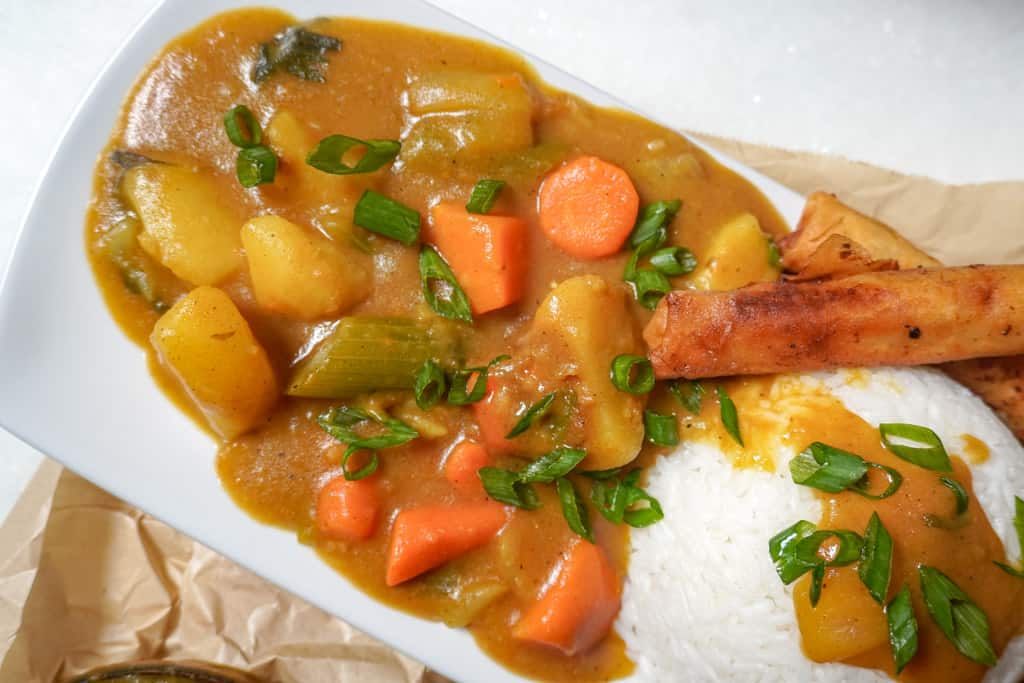 chicken katsu curry vegetables close up